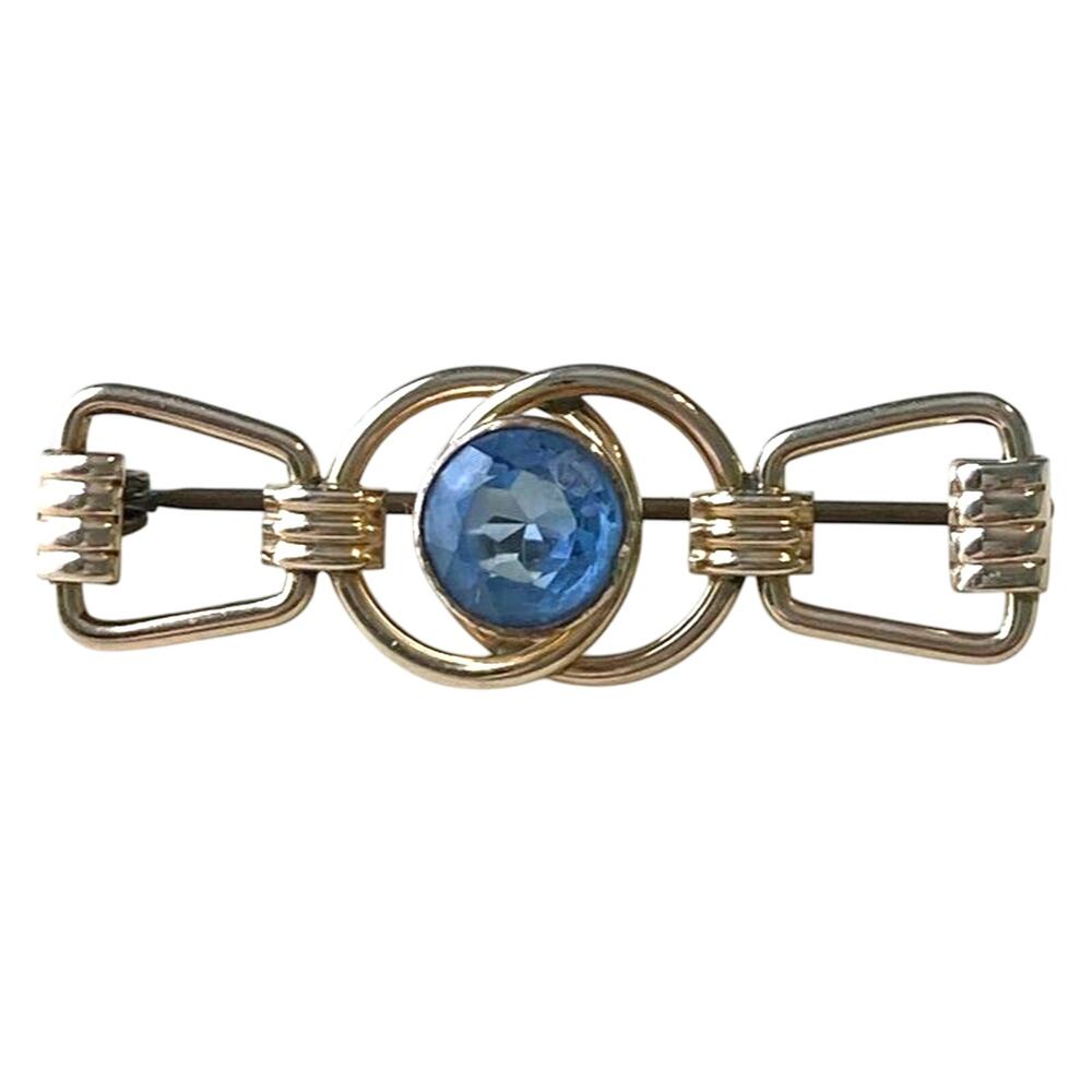 Wilson Brooch Blue Solitaire Quiet Luxury Gold Tone Vintage Old Money Art Deco